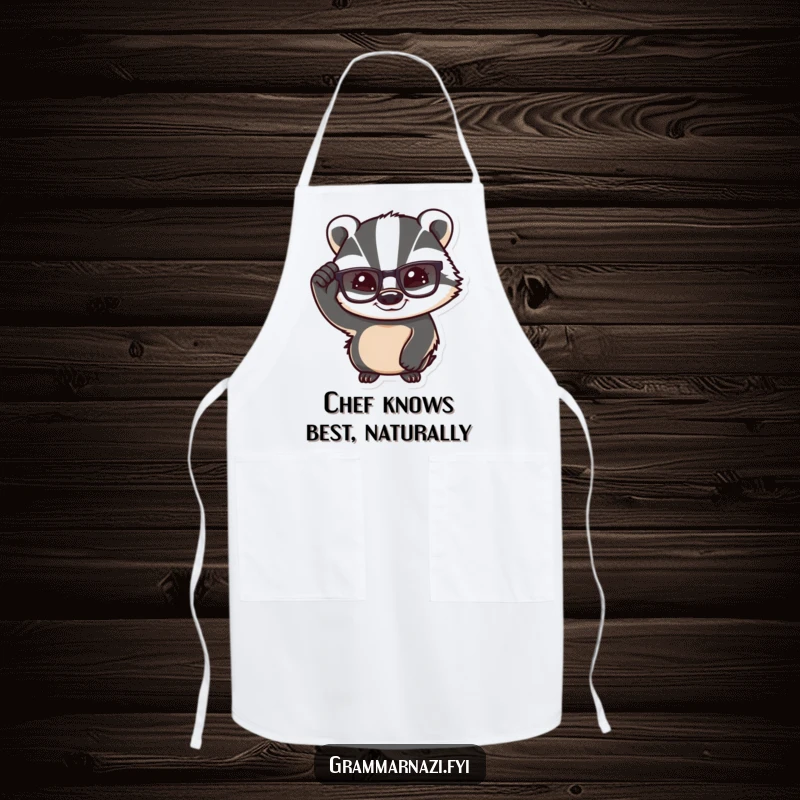 Funny Confident Badger Apron: A badger adjusts its glasses with a knowing smile, adding intelligent flair to kitchen tasks.
