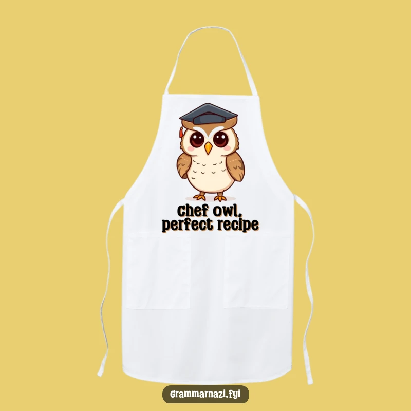 Funny Owl Grammar Apron - Cook with Wisdom - Great Kitchen Gift