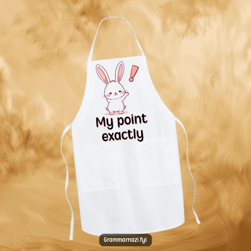 Funny Rabbit Exclamation Apron: A humorous apron featuring a determined rabbit pointing at an exclamation point, for a statement in the kitchen.