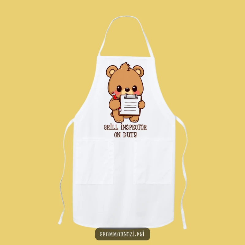 Funny Bear Apron: Chef Bear's Inspection Apron, Hilarious Kitchen Management Gift