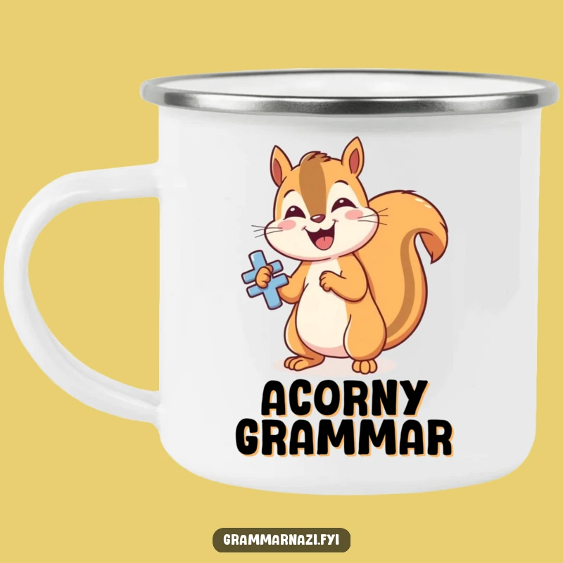 Funny Squirrel Camp Mug: Punctuation Perfection Outdoors