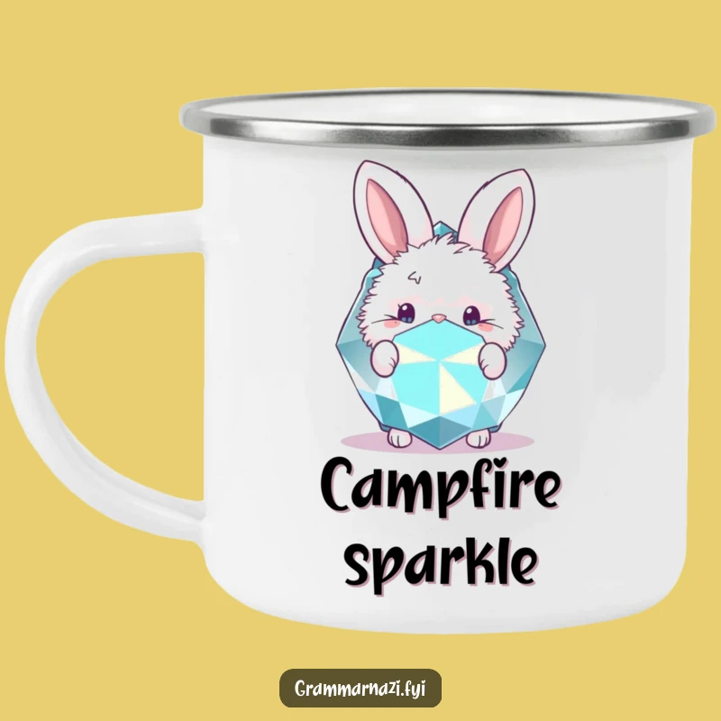 Funny Bunny Gemstone Camping Mug: Adventure with Sparkle