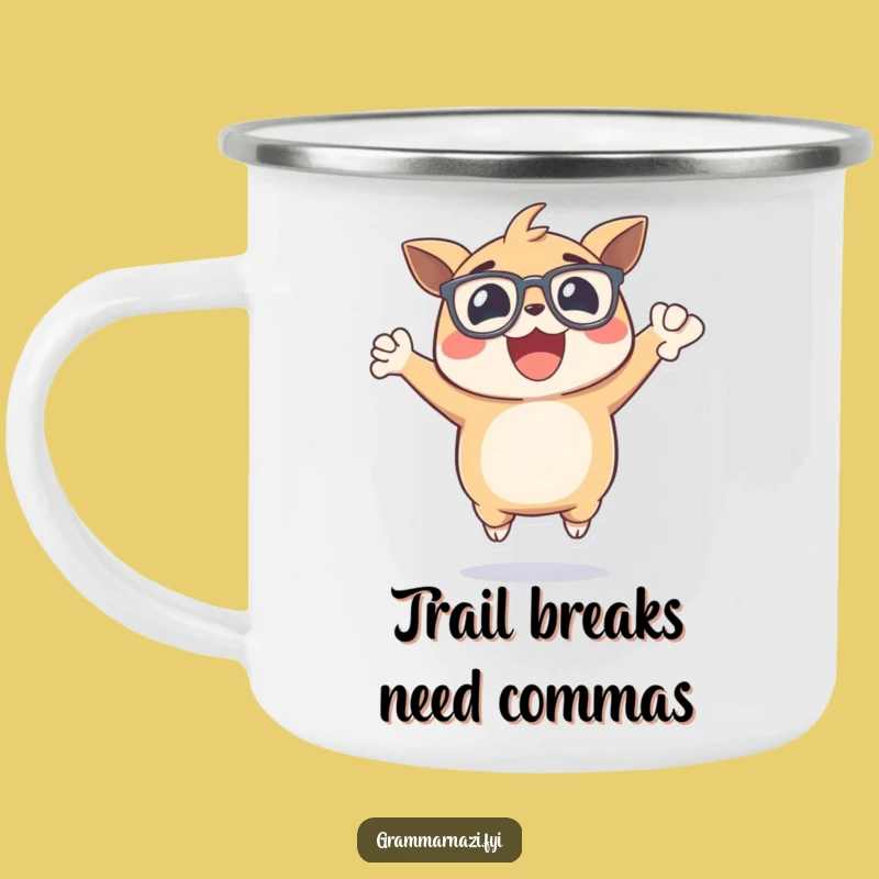 Funny Campfire Comma Mug: Excited Creature, Punctuation Celebration, Outdoor Gift