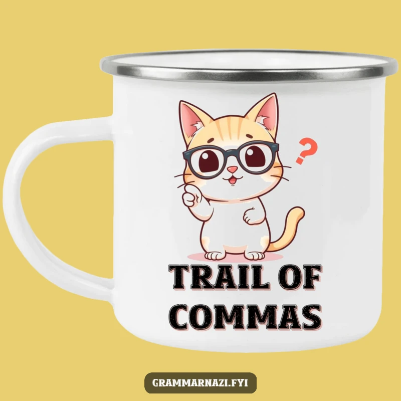 Funny Grammar Cat Camping Mug: Correct Commas on the Go