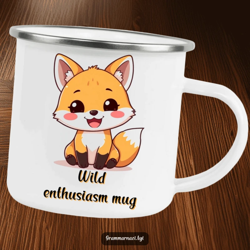 Funny Camping Mug: A joyful fox joyfully places a perfect exclamation mark, perfect for enjoying warm drinks with a spirited touch.