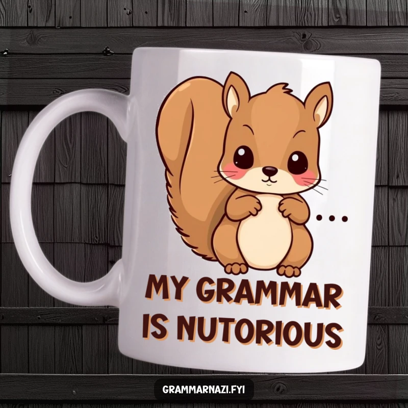 Funny mug with a cute kawaii squirrel intensely circling a grammatical mistake, perfect for language lovers and editors.
