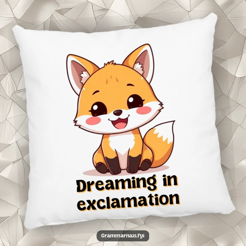 Funny Pillow: A joyful fox joyfully places a perfect exclamation mark, providing cozy comfort and a humorous grammar accent.