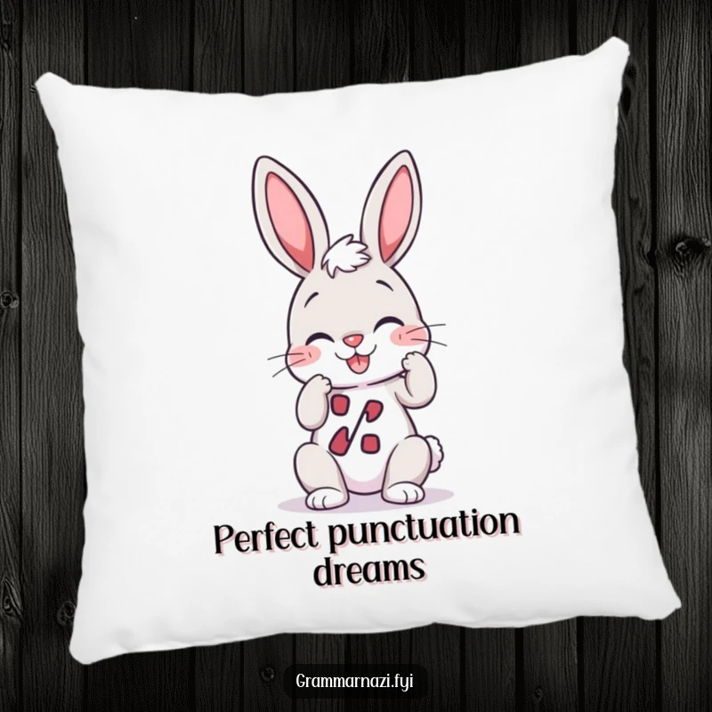 Funny Pillow: A happy bunny giggles while adjusting a perfectly straight apostrophe, a soft accent for word enthusiasts.