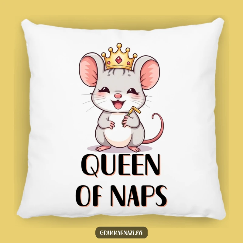 Funny Mouse Crown Polisher Pillow - Comfy Accent for the Grammar Enthusiast