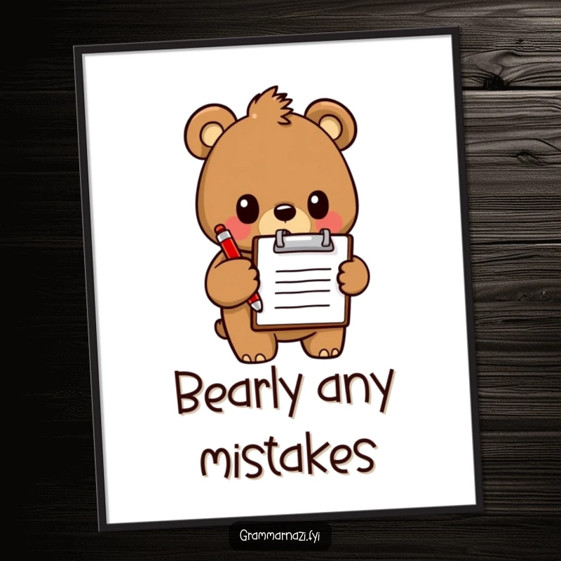Funny Digital Art Print: A determined bear holds a clipboard and red pen, a downloadable piece of humorous art.