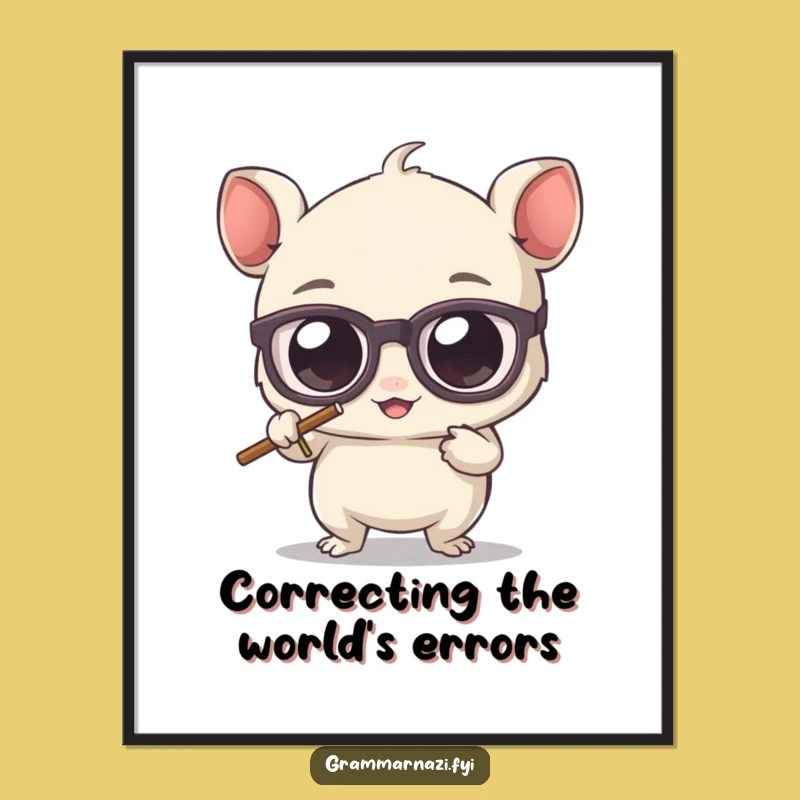 Funny Grammar Wall Art: Bespectacled Creature Erasing Apostrophe, Printable Decor Gift