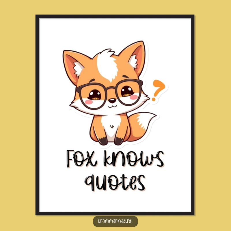 Funny Fox Digital Art: Spectacled Fox Quote Art, Instant Literary Decor