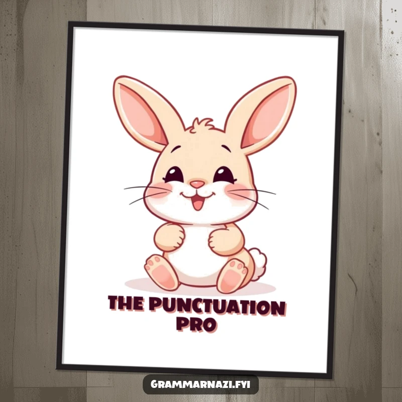 Funny Digital Art Print: A happy bunny meticulously places a misplaced colon with care, offering a humorous and artistic grammar statement.