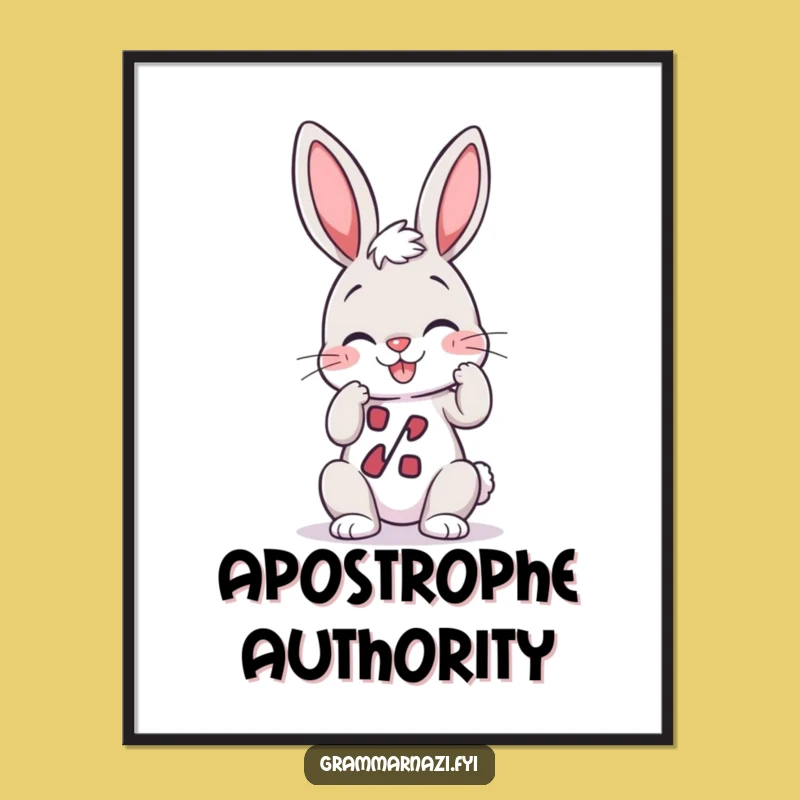Funny Bunny Digital Art: Punctuation Perfectionist Bunny, Instant Grammar Humor Decor