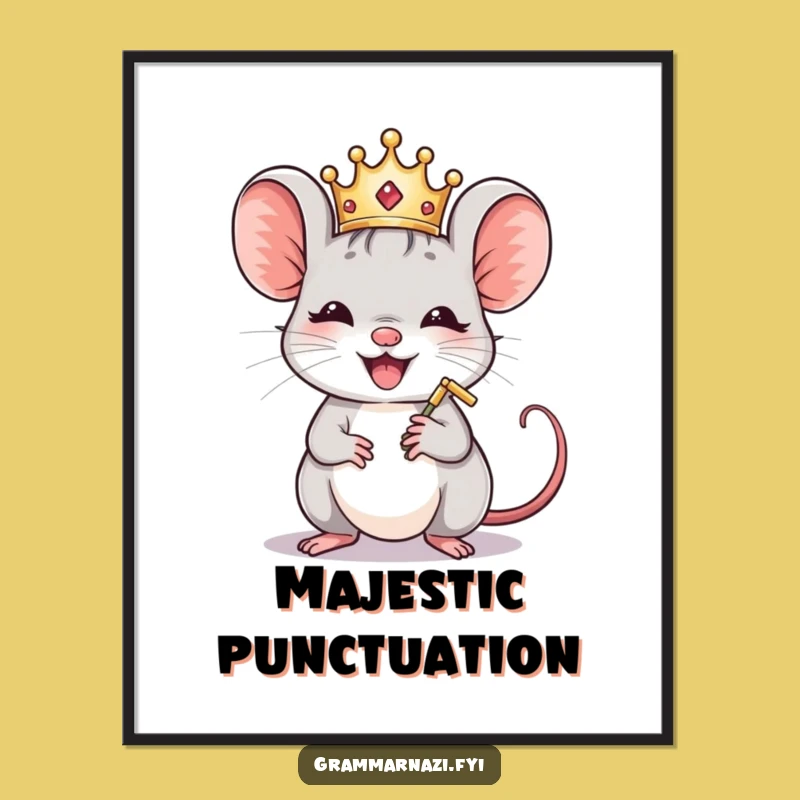 Funny Mouse Crown Polisher Digital Print - Instant Regal Grammar Art