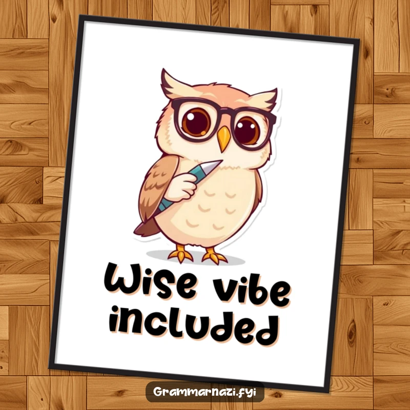 Funny Owl Spectacle Writer Digital Art Print: A cute owl with spectacles taps a pen, delivering instant humorous decor.