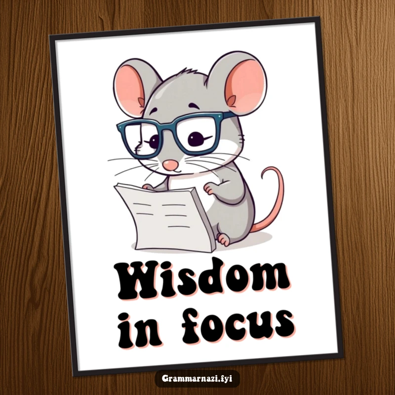 Funny digital art print of a diligent mouse with glasses, meticulously checking a paragraph, perfect for intellectual decor.