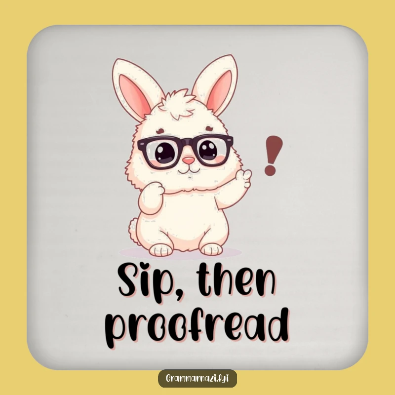 Funny Bunny Grammar Coaster - Protect Surfaces with Wit - Great Gift
