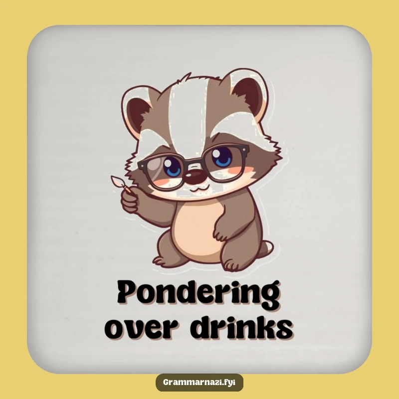 Funny Kawaii Badger Scholar Coaster, Studious Quill Protector Gift