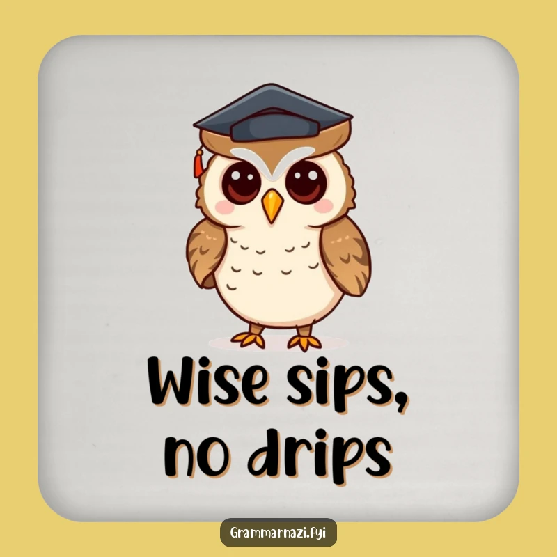 Funny Owl Grammar Coaster - Protect Surfaces with Wisdom - Great Gift