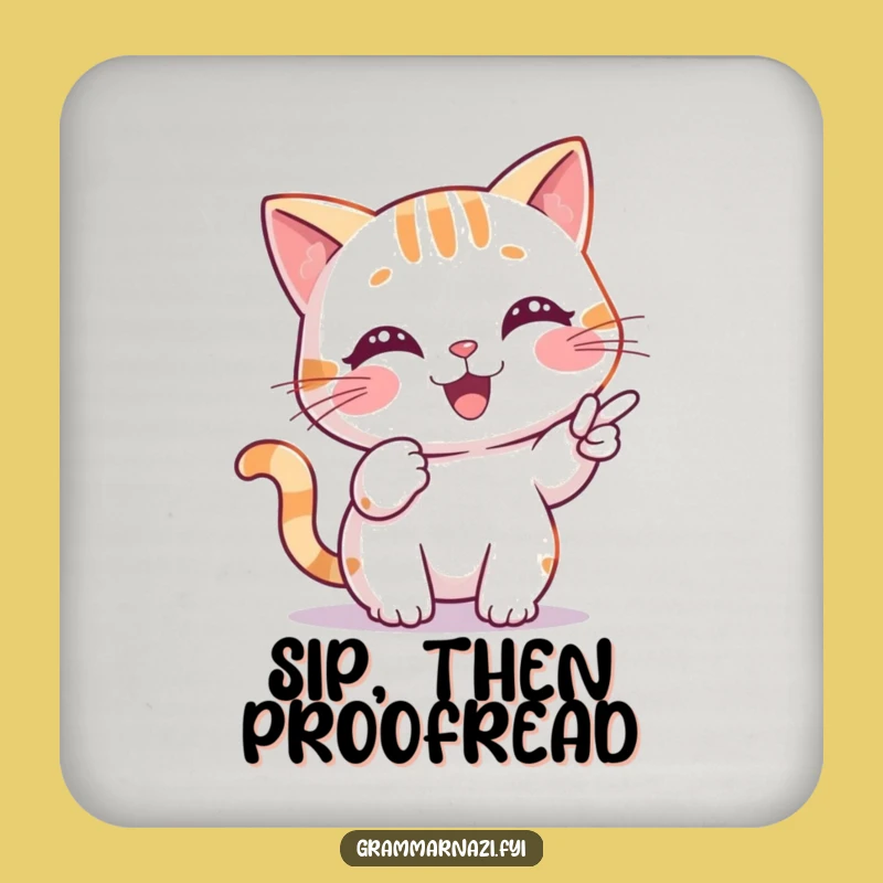 Grammar Cat Coaster: Precise Editor, Funny Decor Gift