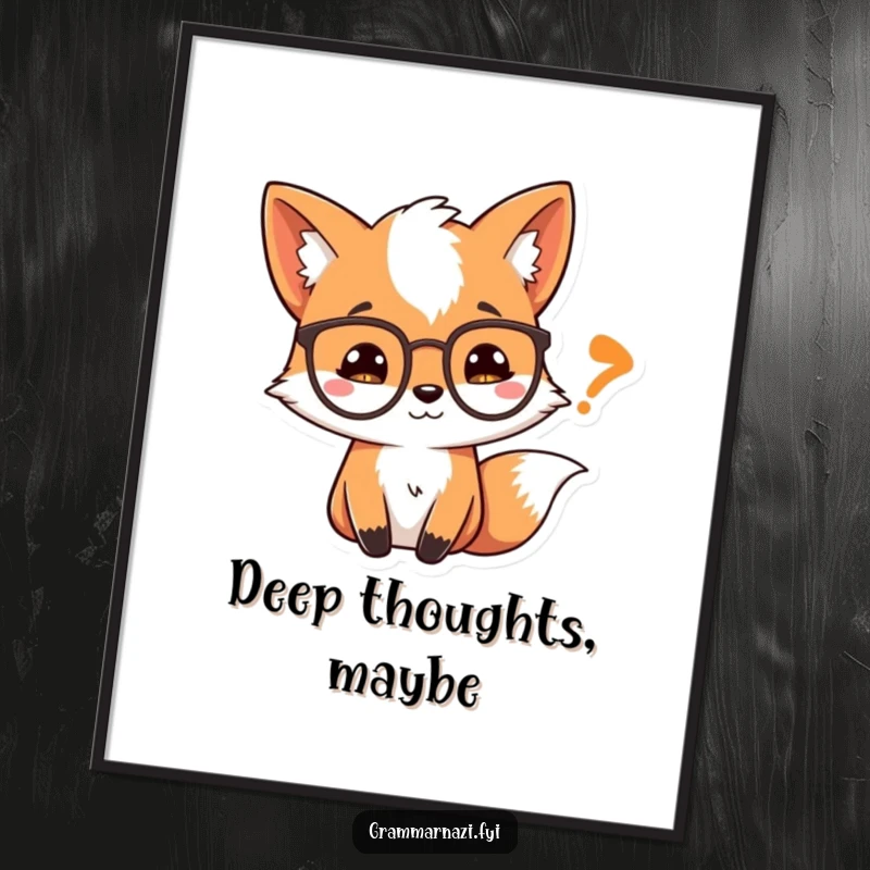 Funny Poster: A curious fox wearing spectacles peers at a quotation mark, a charming piece for book lovers.