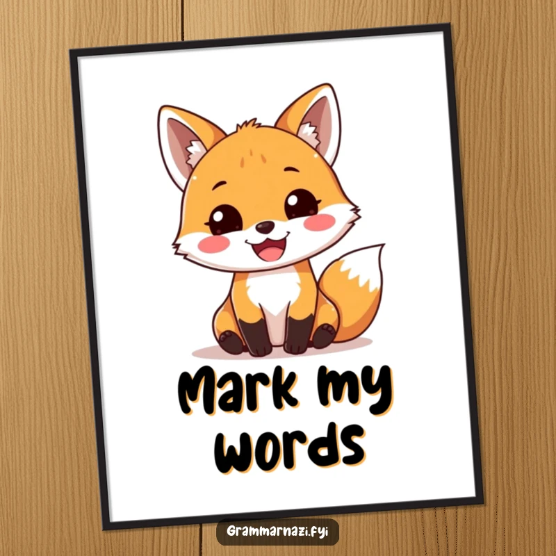 Funny Poster: A joyful fox joyfully places a perfect exclamation mark, bringing energetic grammar appreciation and visual delight.