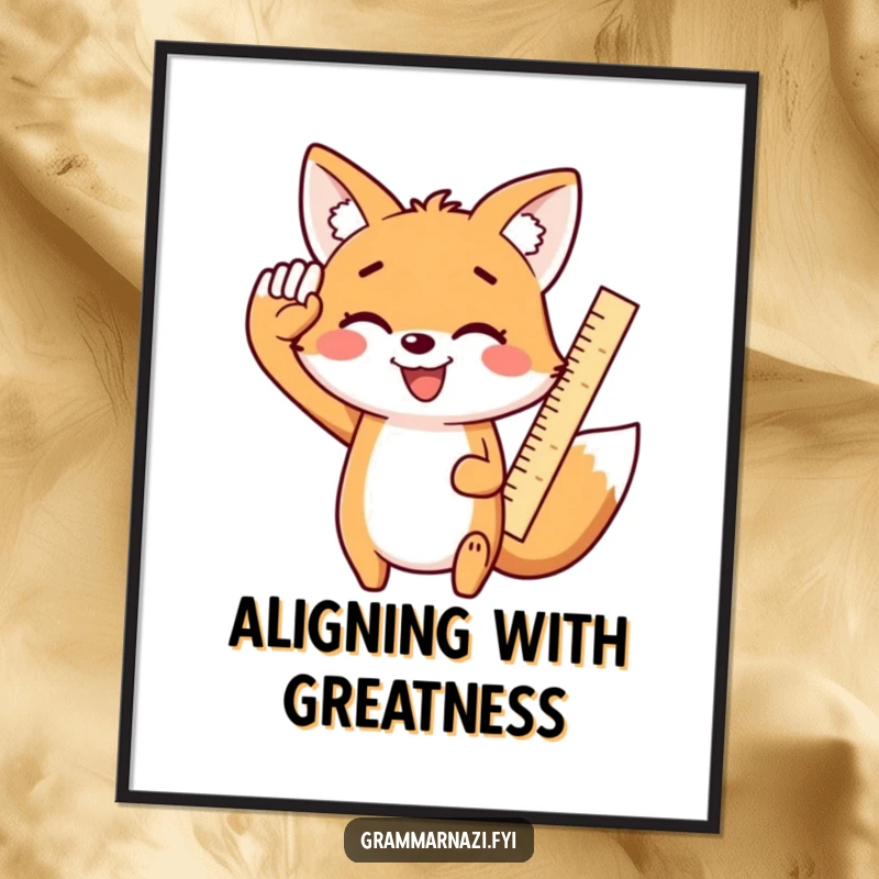 Funny Kawaii Fox Poster: A smiling, cute fox enthusiastically salutes with a ruler, representing cheerful accuracy and preparedness.