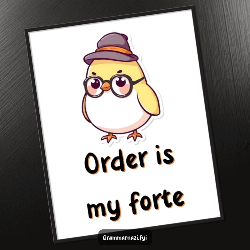 Funny Poster of a small, round bird in a stern hat and glasses, presenting a humorous scholarly and wise character.