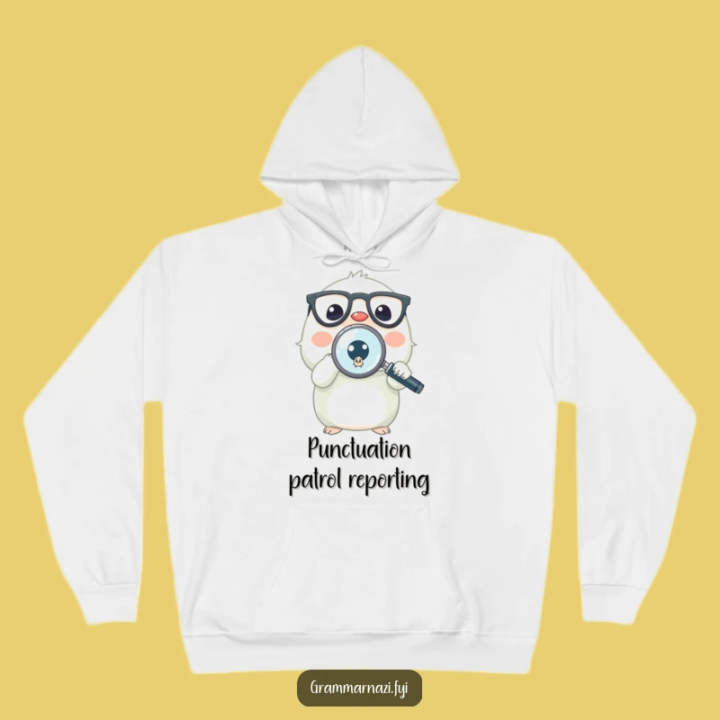 Funny Grammar Hoodie: Cozy Creature Seeks Missing Period - Warm Funny Gift for Bookworms