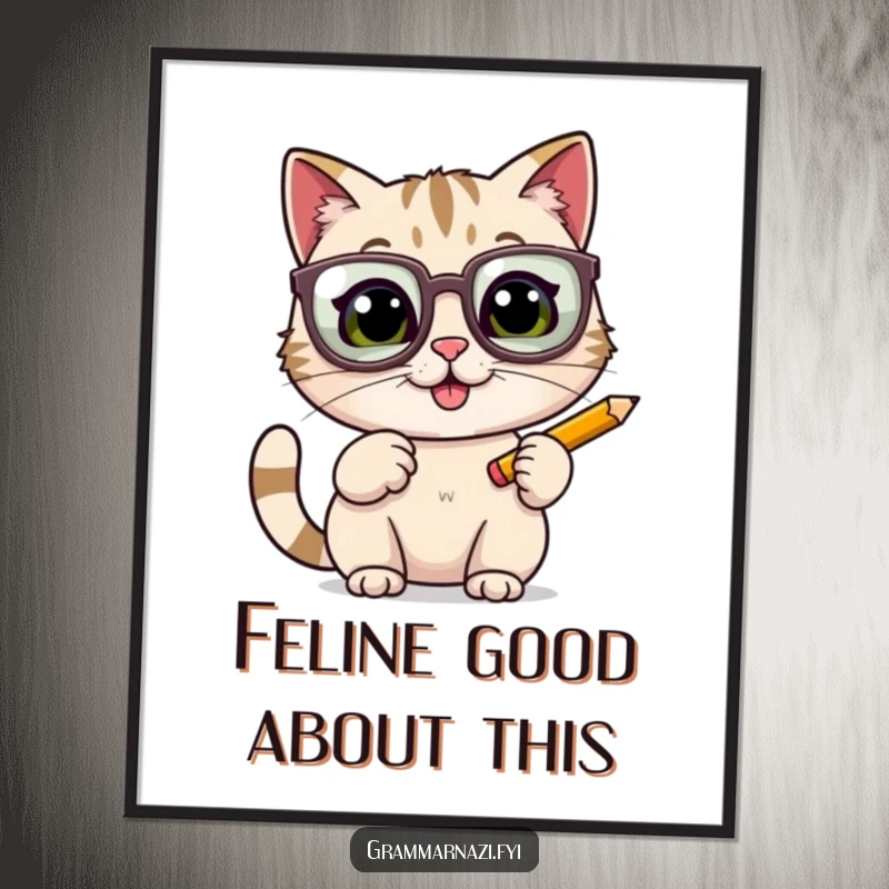 Funny Free Printable Wall Art: Playful cat with oversized glasses taps pencil, inspiring creativity and cheer.