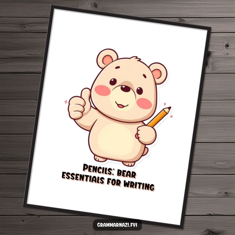 Funny Free Printable Wall Art: A cheerful bear with a pencil gives a prominent thumbs up, radiating productivity.