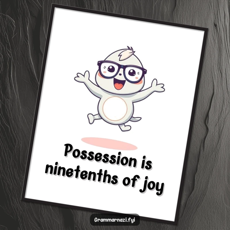 Funny Free Printable Wall Art: A gleeful creature performs a joyful dance around a flowing apostrophe.