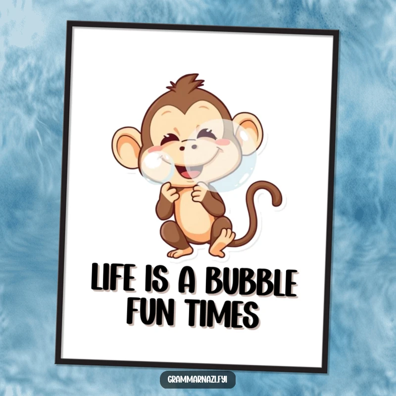 Funny Free Printable Wall Art of a mischievous monkey blowing a giant bubble with a playful grin, a downloadable delight.