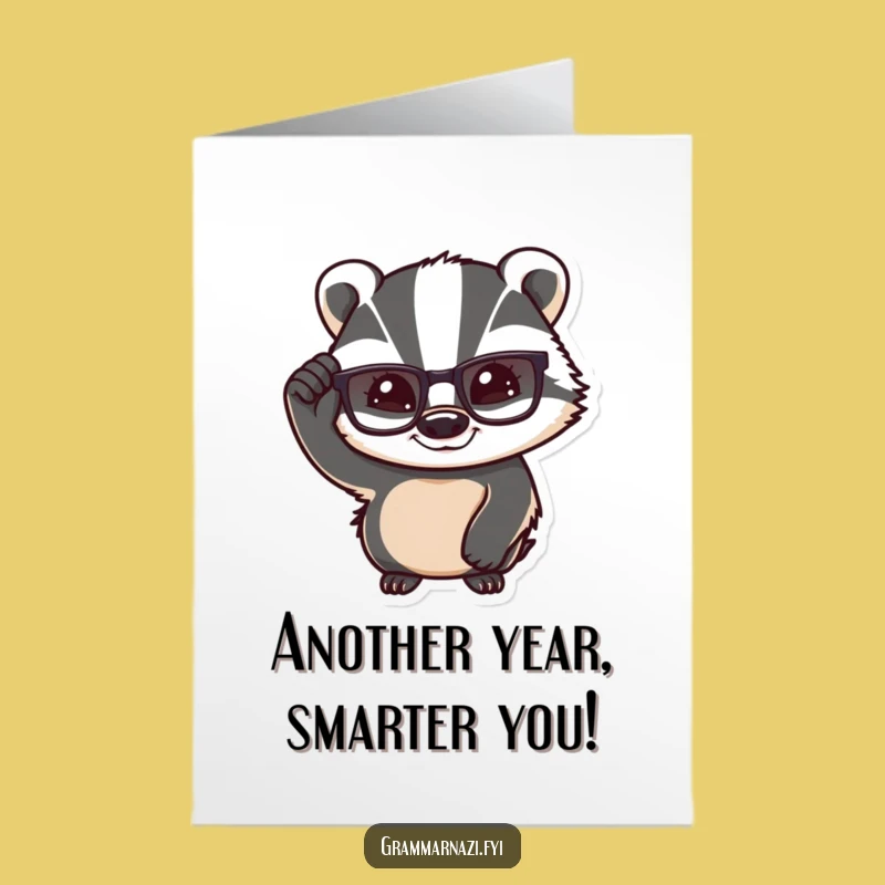Free Printable Birthday Card: Wise Badger Glasses Fun - Downloadable E-Card