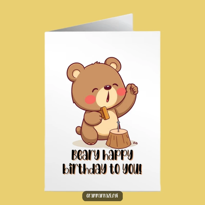 Free Printable Birthday Card: Funny Bear Hammering Nail, Downloadable DIY Gift