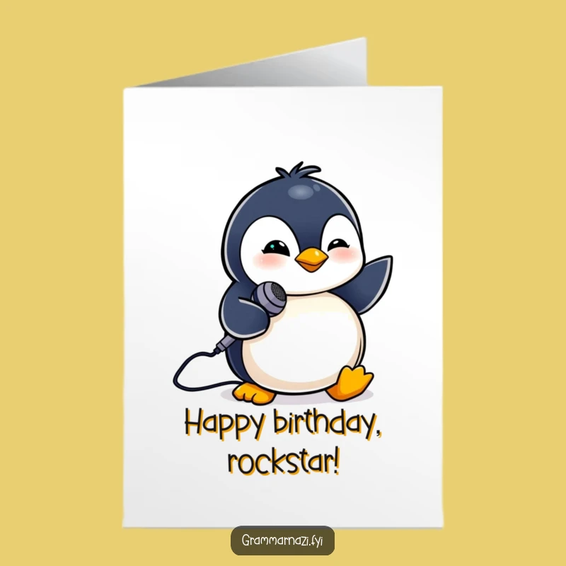 Free Printable Birthday Card: Singing Penguin, Fun Downloadable Gift for a Star