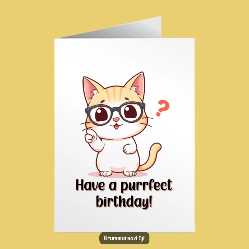 Free Printable Birthday Card: Grammar Cat Correcting Comma Funny Downloadable Gift