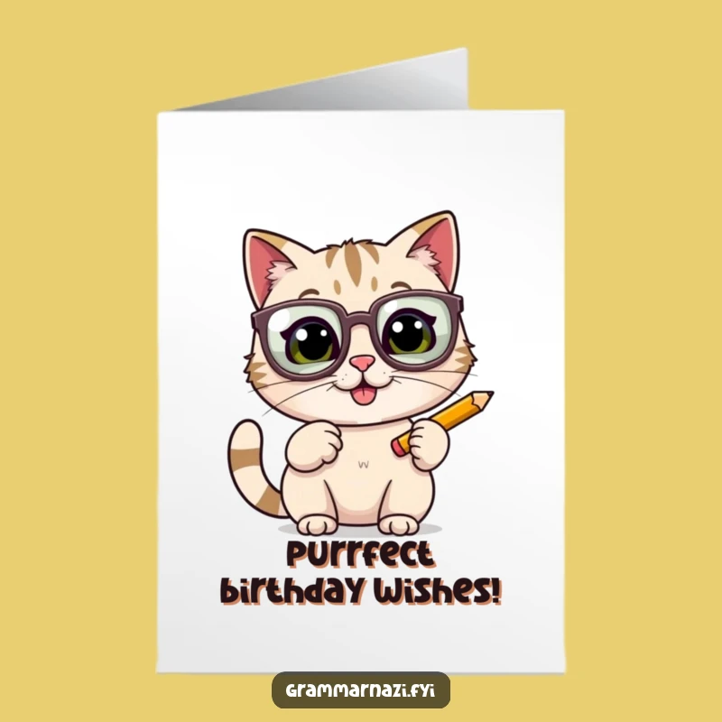Free Printable Cat Birthday Card: Funny Glasses Cat Pencil Gift For Her