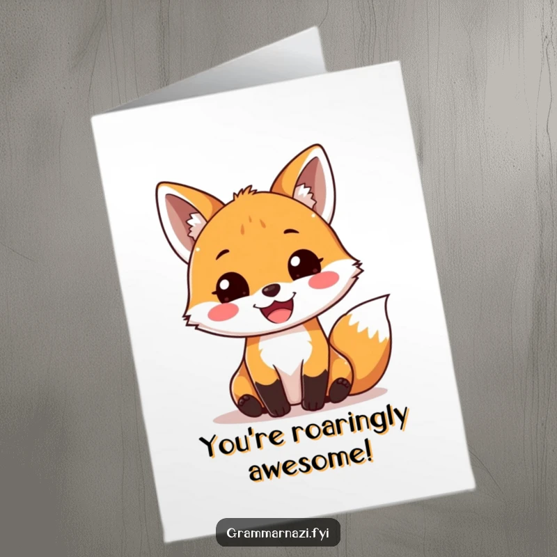Funny Free Printable Birthday Card: A cheerful fox enthusiastically adds an exclamation mark, celebrating with pure joy.