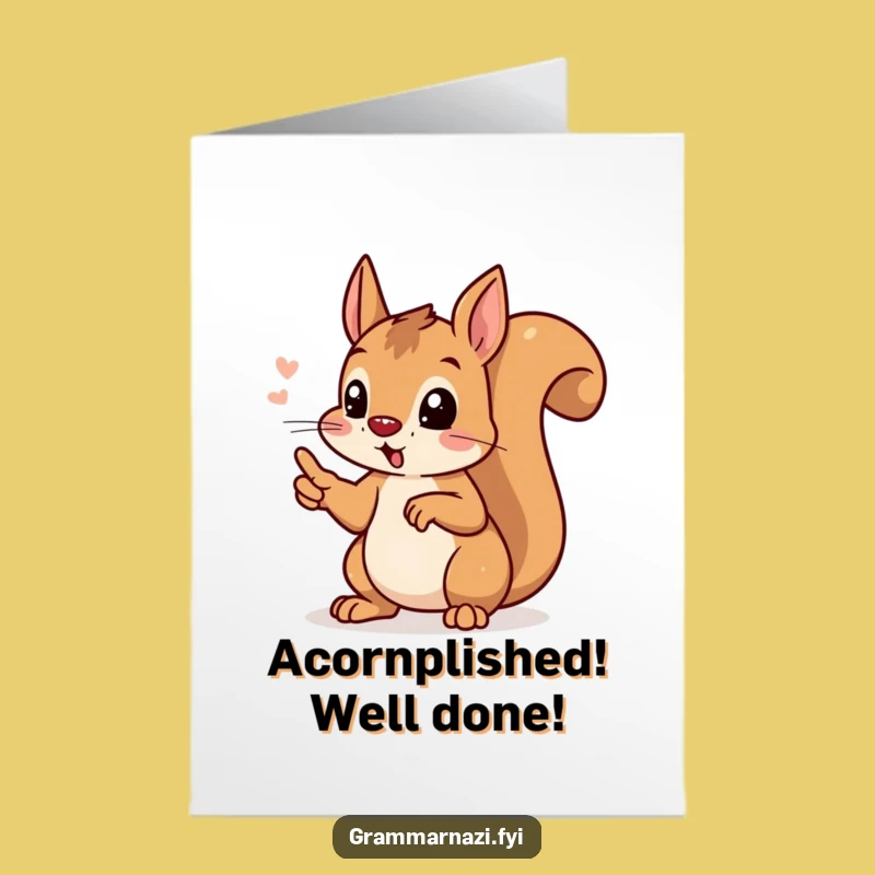 Free Printable Squirrel Congrats Card: Funny Grammar Squirrel Gift For Achievement