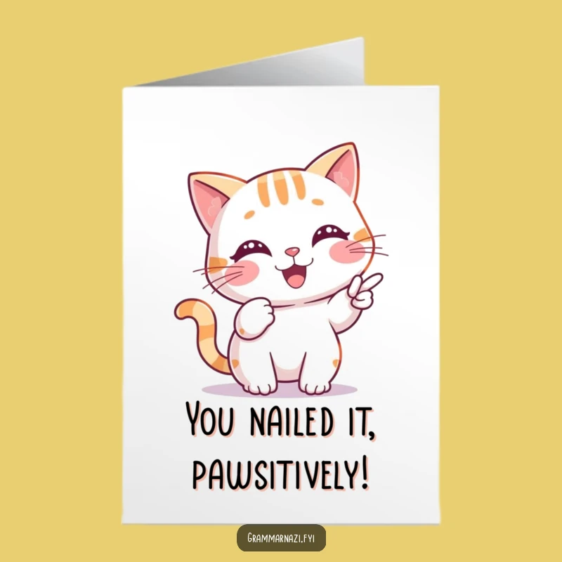 Free Printable Congrats Card: Cat Corrects Grammar, Humorous Downloadable Gift