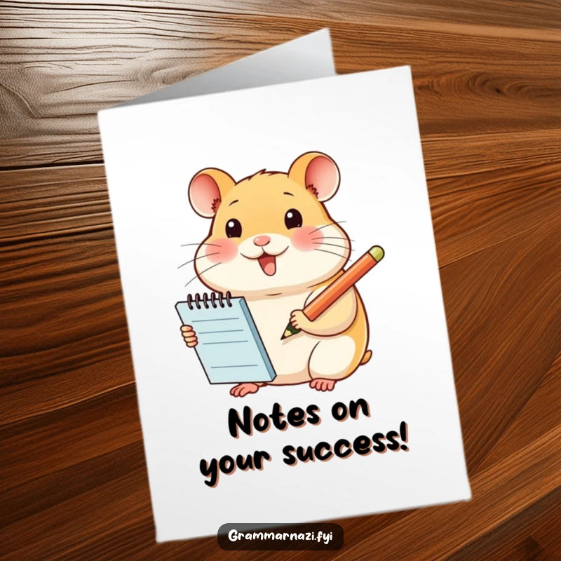 Funny Free Printable Congratulations Card: A smiling hamster with a notepad, eager to document your success with glee.