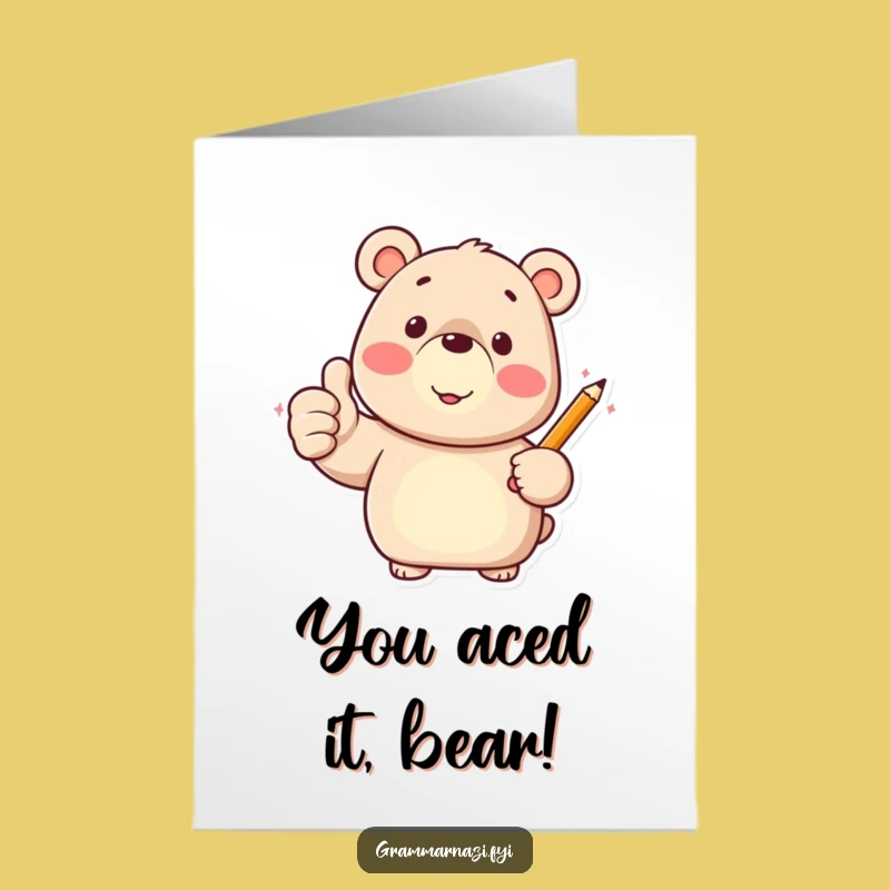 Free Printable Congrats Card: Bear Thumbs Up Pencil Funny Downloadable Gift for Wins