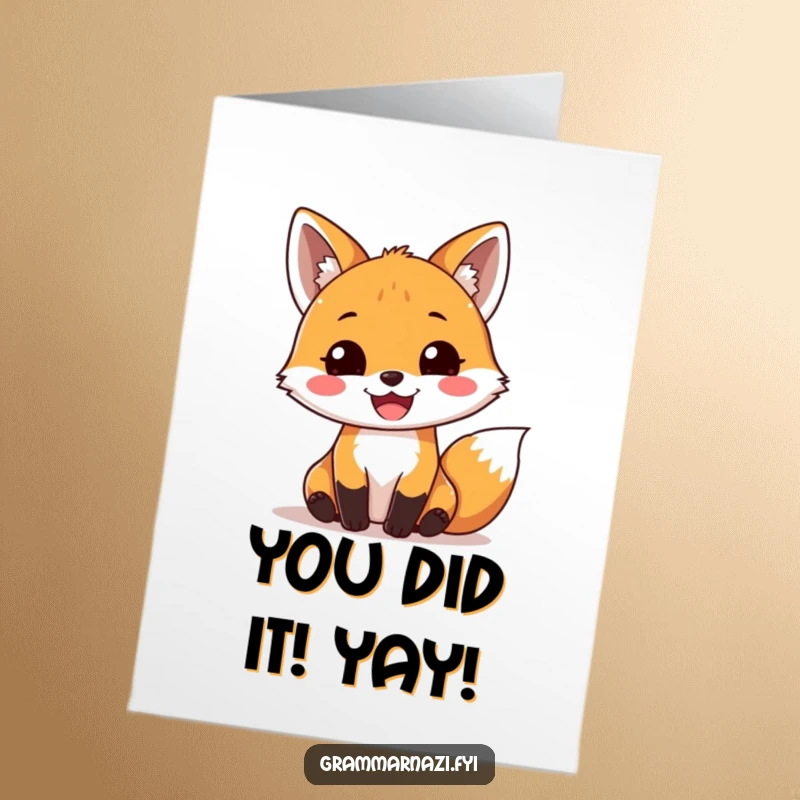 Funny Free Printable Congrats Card: A gleeful fox places a perfect exclamation mark, symbolizing enthusiastic congratulations.