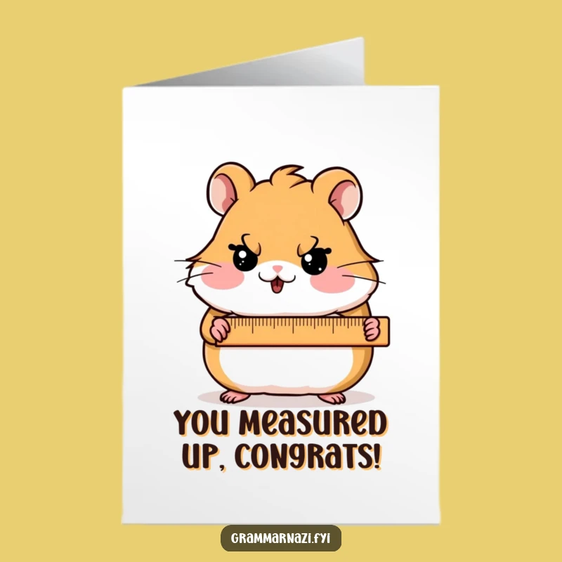 Free Printable Congrats Card: Hamster Measures Success, Humorous Downloadable Gift