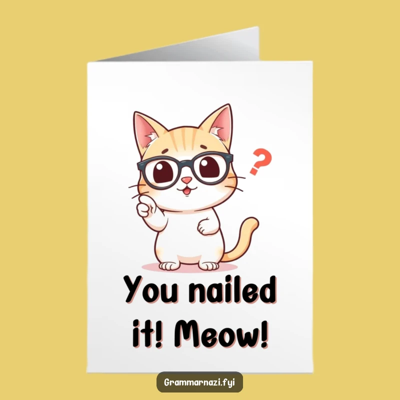 Free Printable Congrats Card: Grammar Cat Spotting Comma Error Funny Downloadable Message