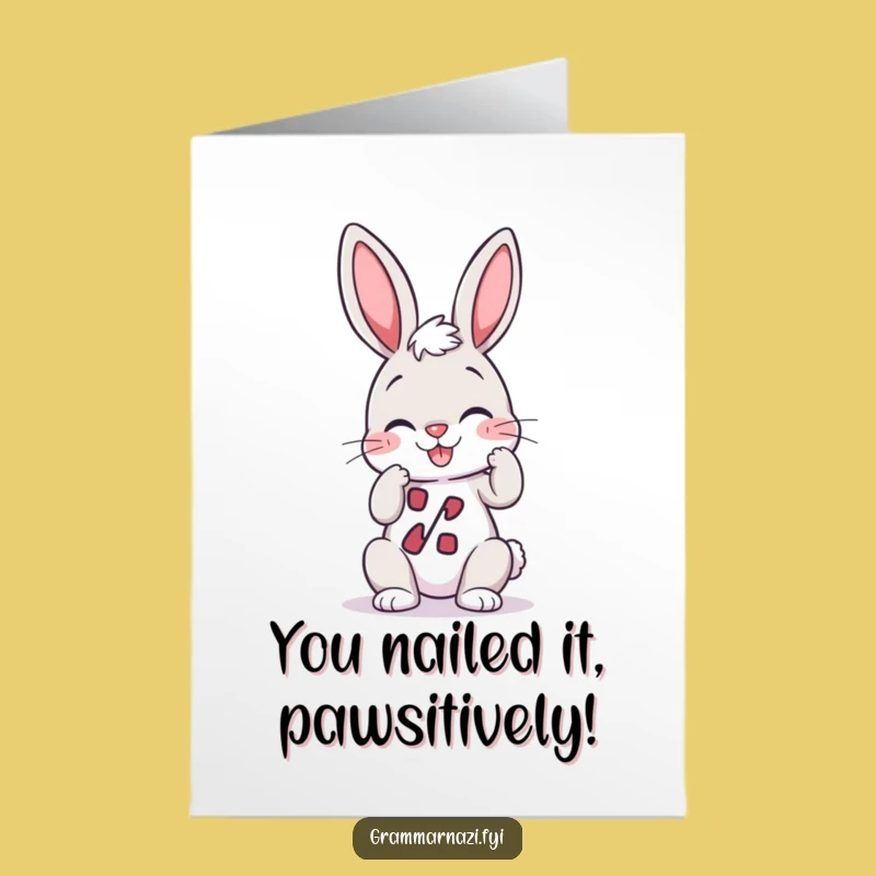 Free Printable Congrats Card: Bunny Grammar Humor, Perfect Downloadable Gift