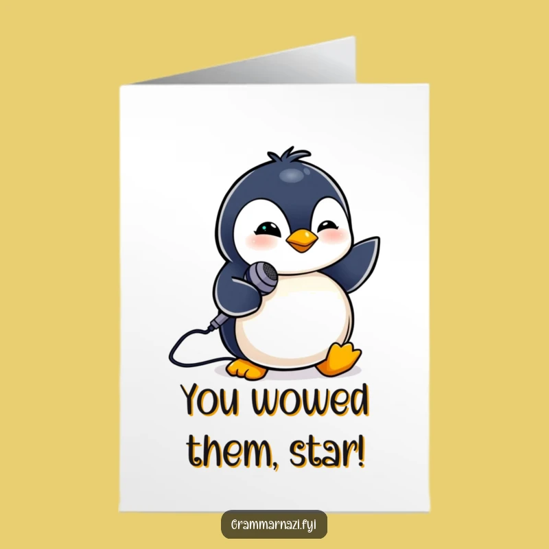 Free Printable Congrats Card: Penguin Singer, Awesome Downloadable Gift for Big Talents