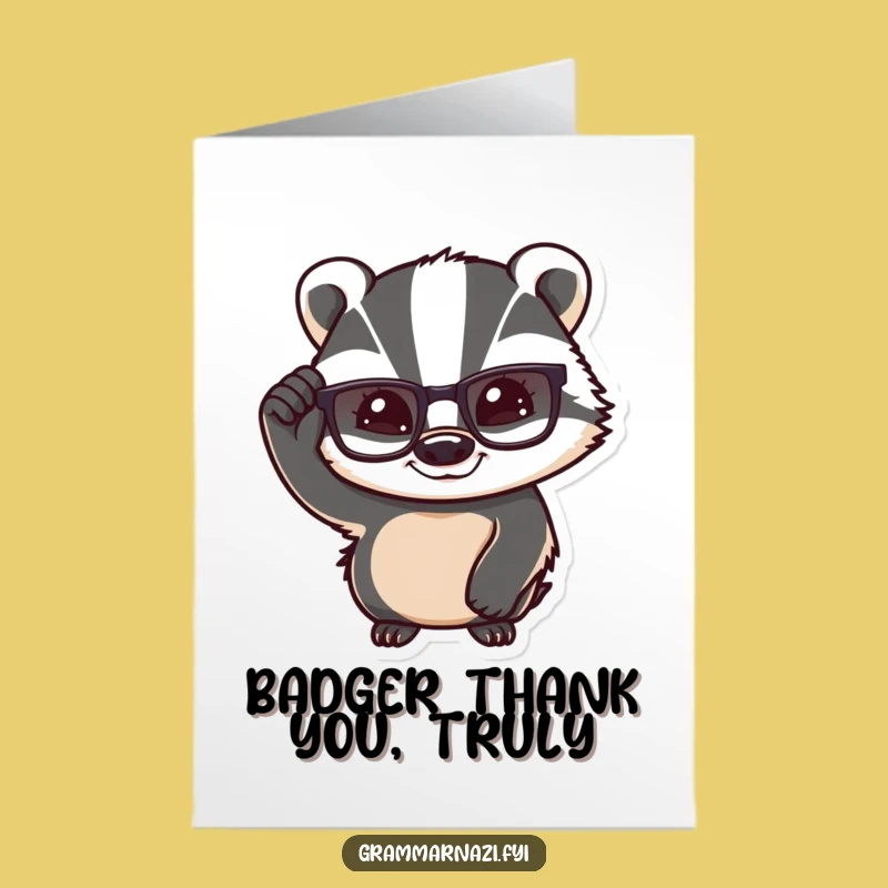 Free Printable Thank You Card: Wise Badger Glasses Thanks - Downloadable E-Card